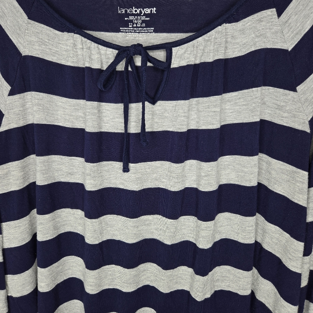 Lane Bryant Jersey Blouse Size 18/20 Blue Gray Striped Balloon Sleeve Light - Picture 5 of 12